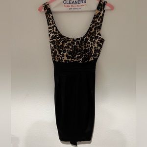 Leopard and black satin cocktail dress
